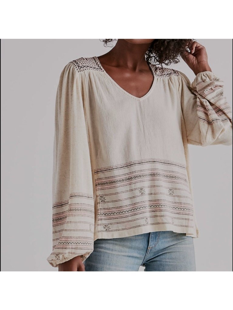 New 69 Lucky Brand Oversized Womens Embroidered Boho Long Balloon Slv Top M